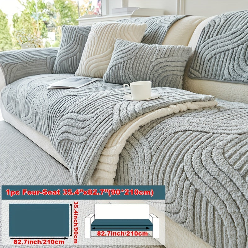 Stretch Velvet Sofa Cover Non-Slip | Plush Shu Velveteen Couch Slipcover, Modern Luxury Pet Friendly Machine Washable, 2 3 4 Seat, Armrest & Pillowcase, Living Room Bedroom Office