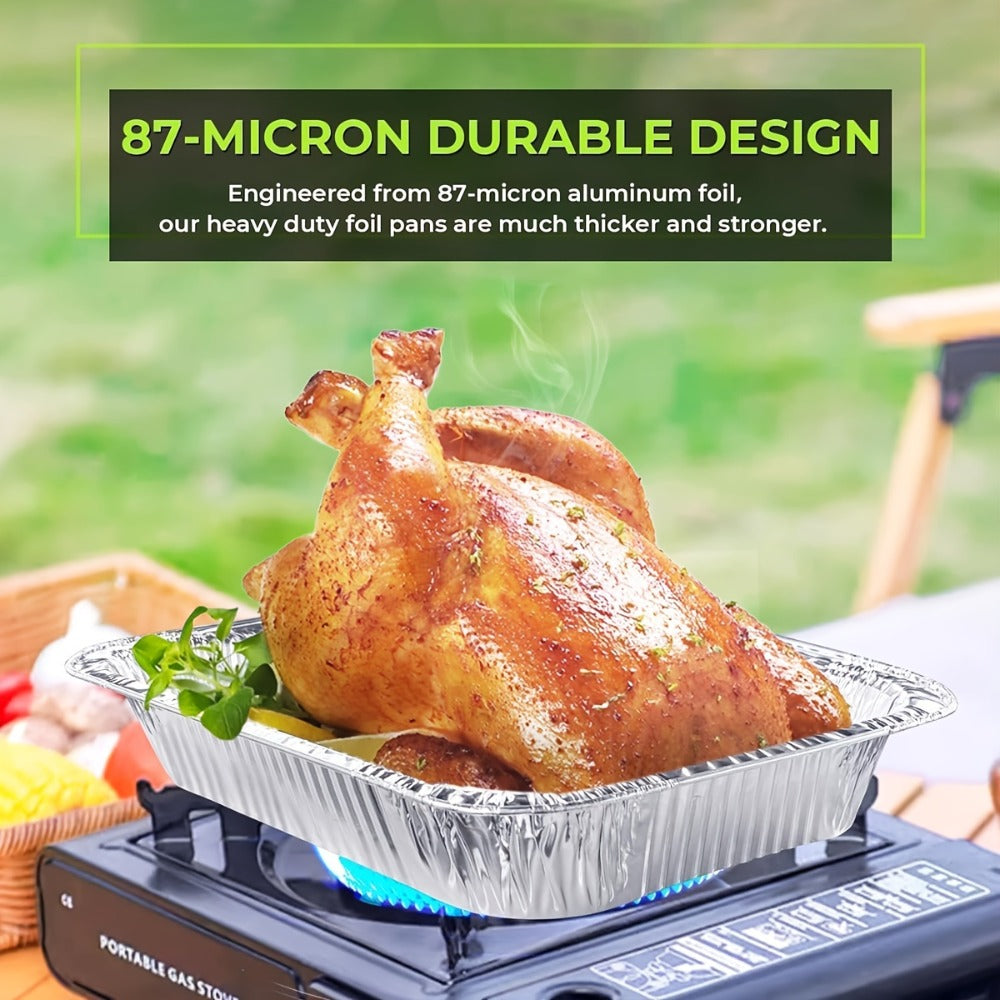 Disposable Aluminum Pans with Lids 25 Pack ¨C 9x13 Half Size Heavy-Duty Foil Baking Trays for Roasting, Reheating & Cooking ¨C Oven & Steam Table Safe, Chafing Dish Pans for Home & Commercial Use