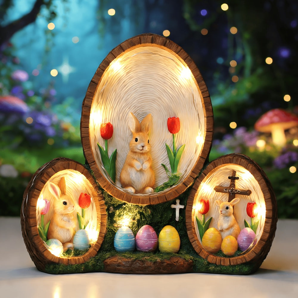 Handmade Resin Easter Egg Ornament - Painted Tulip Rabbit & Cross Decoration | Glowing Home Decor Accent for Easter, Valentine's Day & Spring Celebrations | High-End Resin Craft Holiday Gift