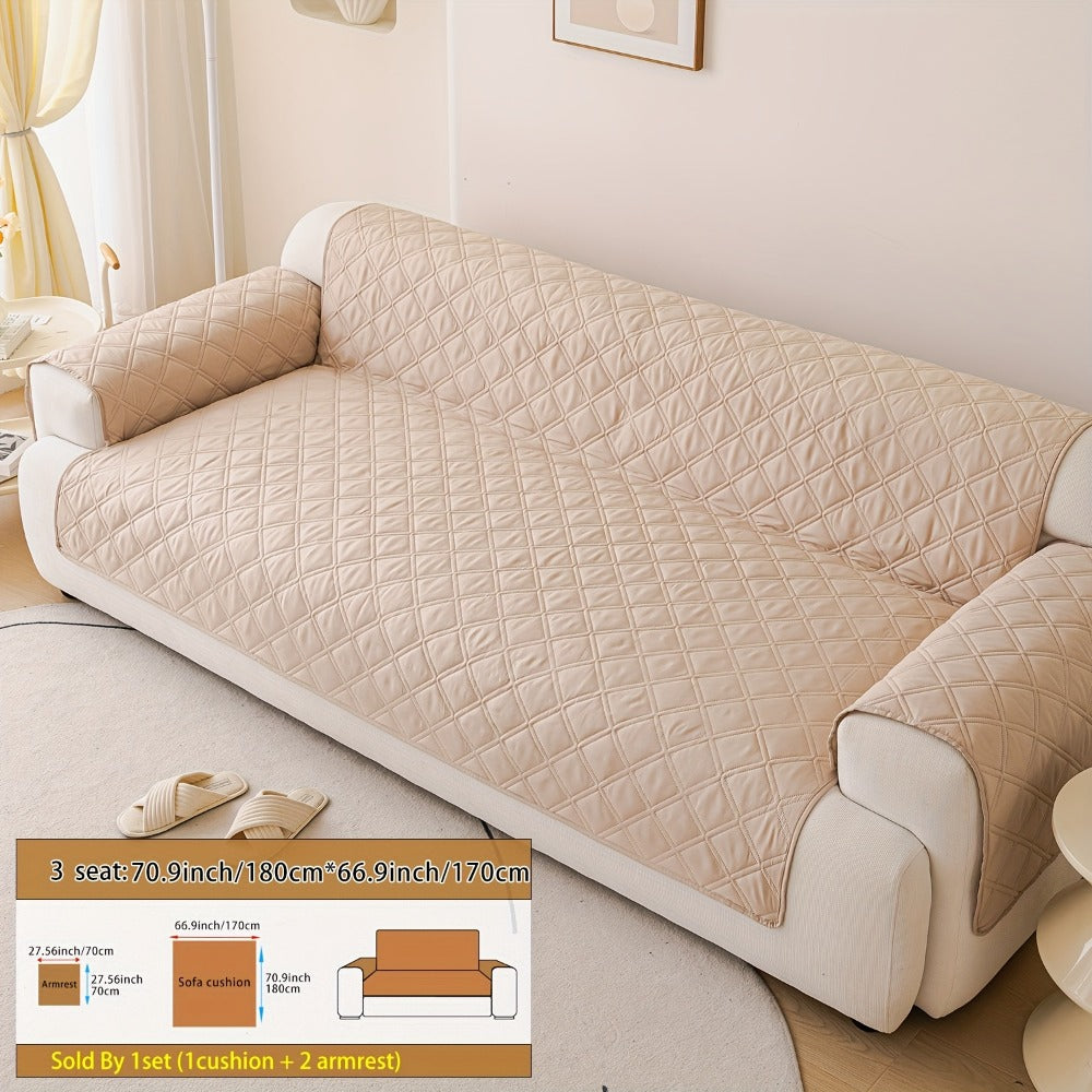 Soundwave Embossed Sofa Cover 3pcs with Armrests - Pet Friendly Anti-Slip Durable Couch Slipcover Set for Loveseat 3 4 Seater Sofa Protection Decoration, 5 Colors