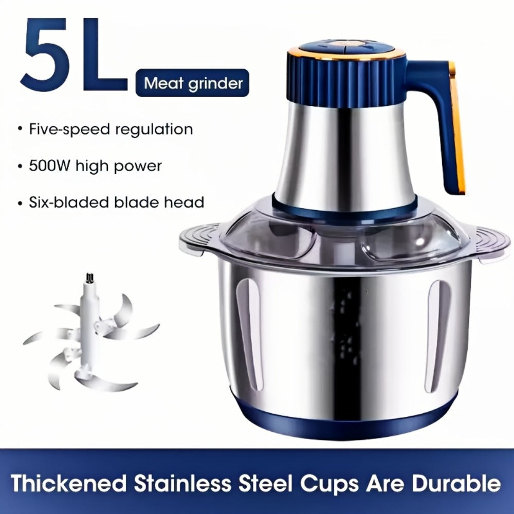 Electric Food Chopper & Processor 5L Stainless Steel - 40000 RPM Motor, 6 Bi-Level Blades, Meat Grinder & Vegetable Slicer for Kitchen, Onion, Garlic, Nuts, Fruit, Dough & More