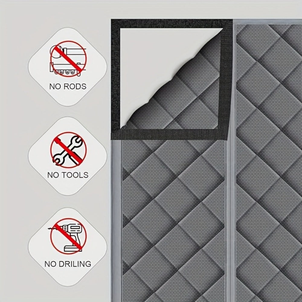 Thermal Insulated Door Curtain Magnetic Closure Knit Plaid Pattern ¨C Windproof Insulation Blanket for Front Door, Sliding Glass, Patio & French Doors, Keep Cold Out, Grey & Brown, Multiple Sizes