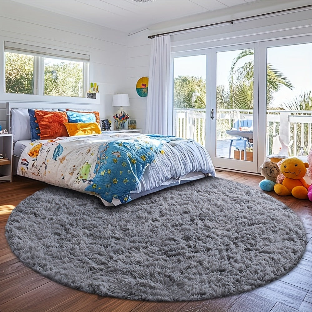 Round Shaggy Plush Rug ¨C Soft Fluffy Circular Carpet for Bedroom & Living Room, Easy Clean