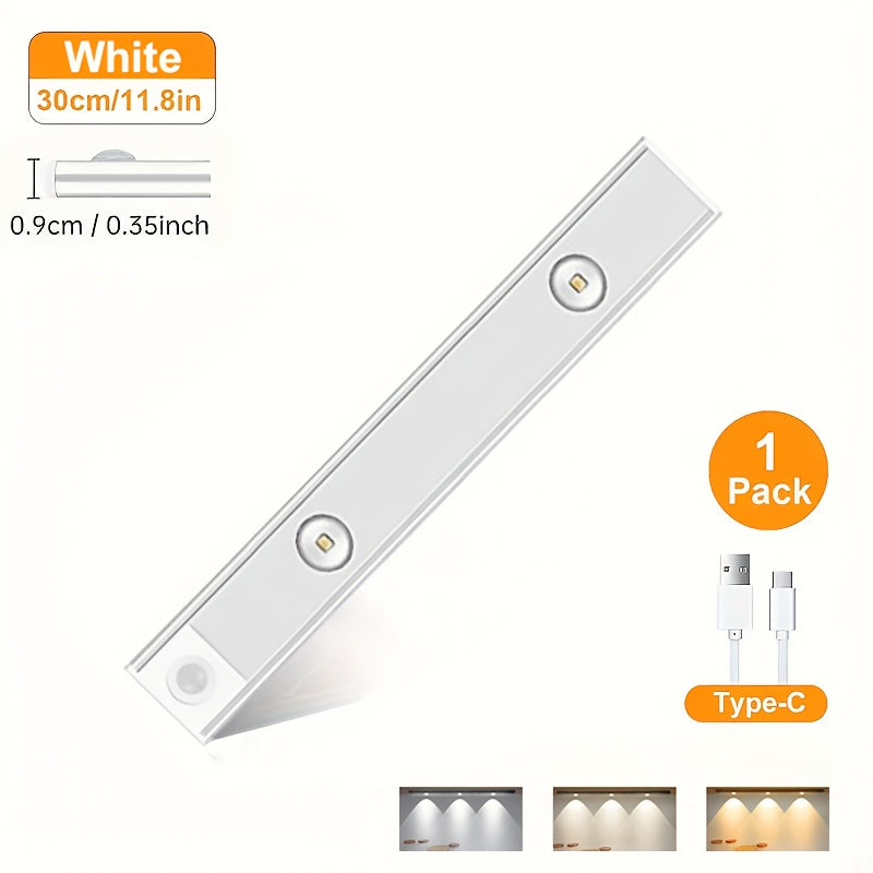 LED Motion Sensor Light USB-C Rechargeable 3 Color Temperatures Stepless Dimming Wireless Magnetic Under Cabinet Closet Night Light 1 2 4 Pack 20cm 30cm 40cm 50cm