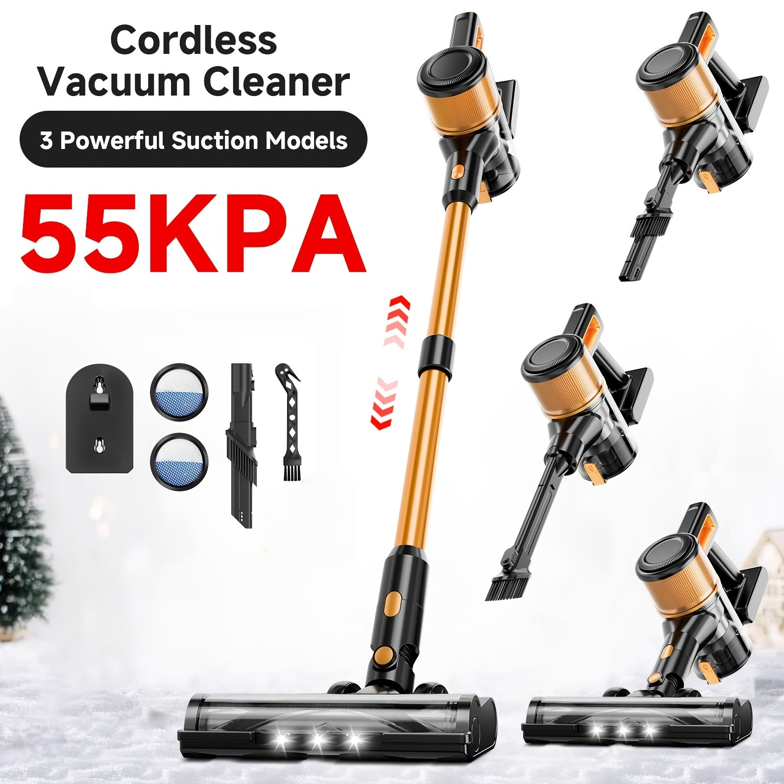 Cordless Vacuum Cleaner 55KPa 8-in-1 Stick Vacuum with LED Light 180¡ã Swivel Lightweight Wireless for Hardwood Carpet Pet Hair Stairs Car Sofa Home Office