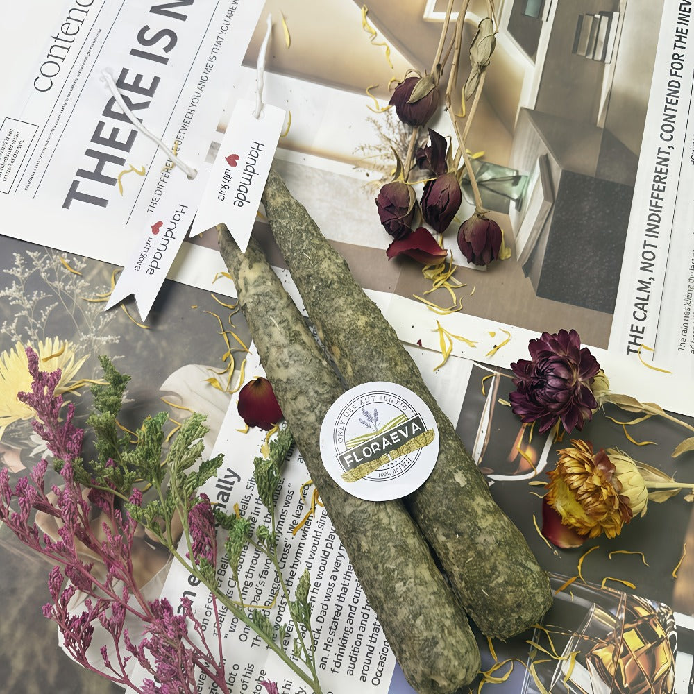 Handmade Herbal Scented Candles Set of 6 ¨C Dried Flower Pillar Candles, Sage Lavender Cedar Mint Rose Scents, 12Hr Burn, Aromatherapy Yoga Meditation Sleep Aid, Wedding Home Decor Holiday Gift