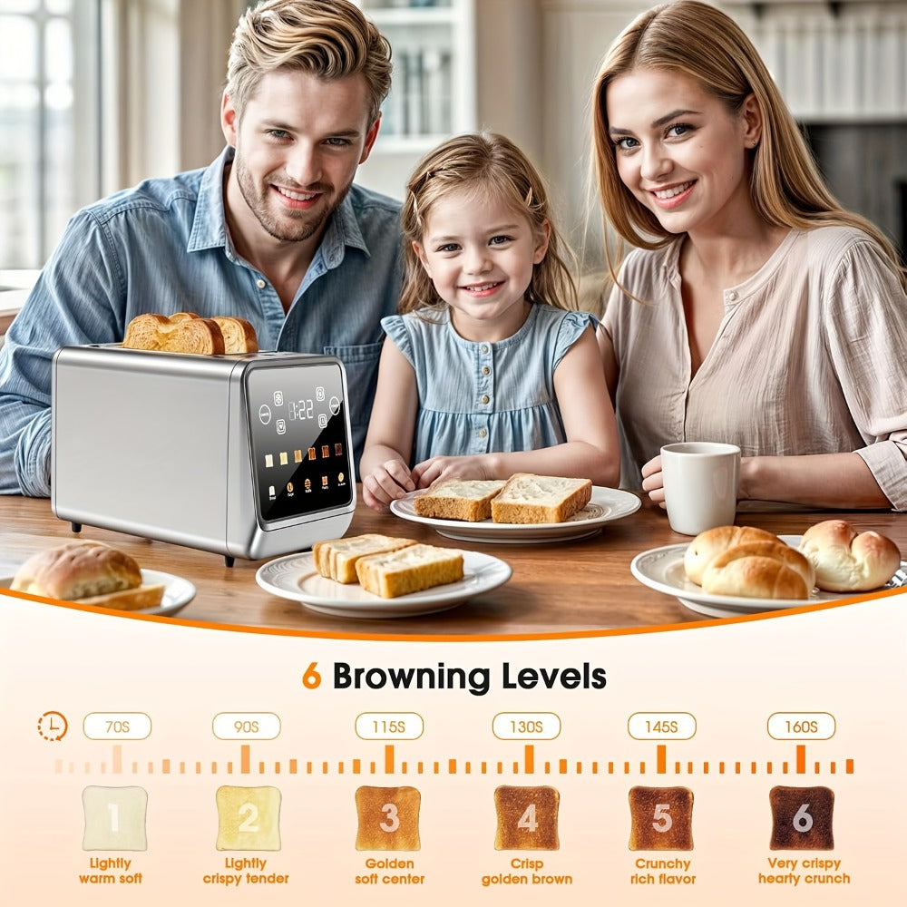 Smart Digital Toaster 2 Slice Touch Screen ¨C Stainless Steel with Memory Function, 5 Bread Types, 6 Shade Settings, 1.5-Inch Wide Slot, 900W Fast Toasting for Home Kitchen