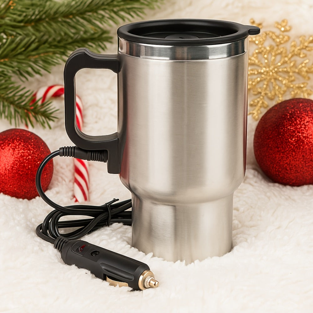 Car Electric Kettle 12V - Portable Stainless Steel Travel Hot Water Heater Cup for Tea Coffee, 15.22oz Fast Boiling, Camping Road Trip Office Vehicle Use