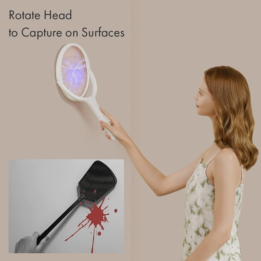 Electric Fly Swatter Racket 4000V ¨C Rechargeable Mosquito Killer Zapper with Auto One-Touch Kill, Detachable Head, USB Type-C Charging, Cordless Bug Zapper for Indoor & Outdoor Use, Pet-Safe Pest Control