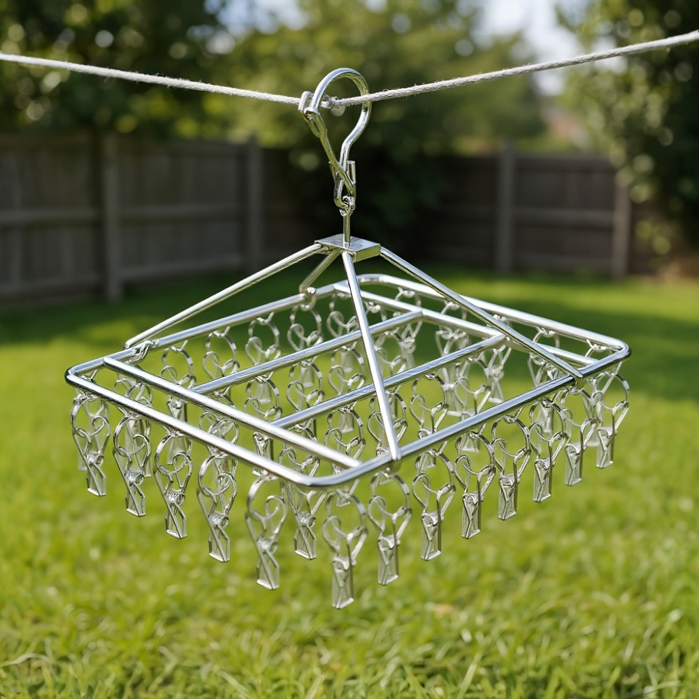 Clothes Drying Rack with Clips Stainless Steel Laundry Hanger Windproof Skidproof Multi-Clip Sock Underwear Dryer for Home Bedroom Balcony ¨C 30/40/50 Clips
