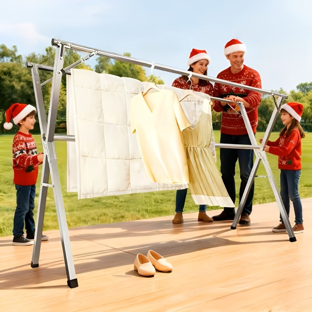 Foldable Clothes Drying Rack 3-Bar ¨C Heavy Duty Stainless Steel Collapsible Laundry Rack, Retractable 63¡± or 79¡± for Indoor & Outdoor Use ¨C Freestanding Portable Clothesline Drying Rack