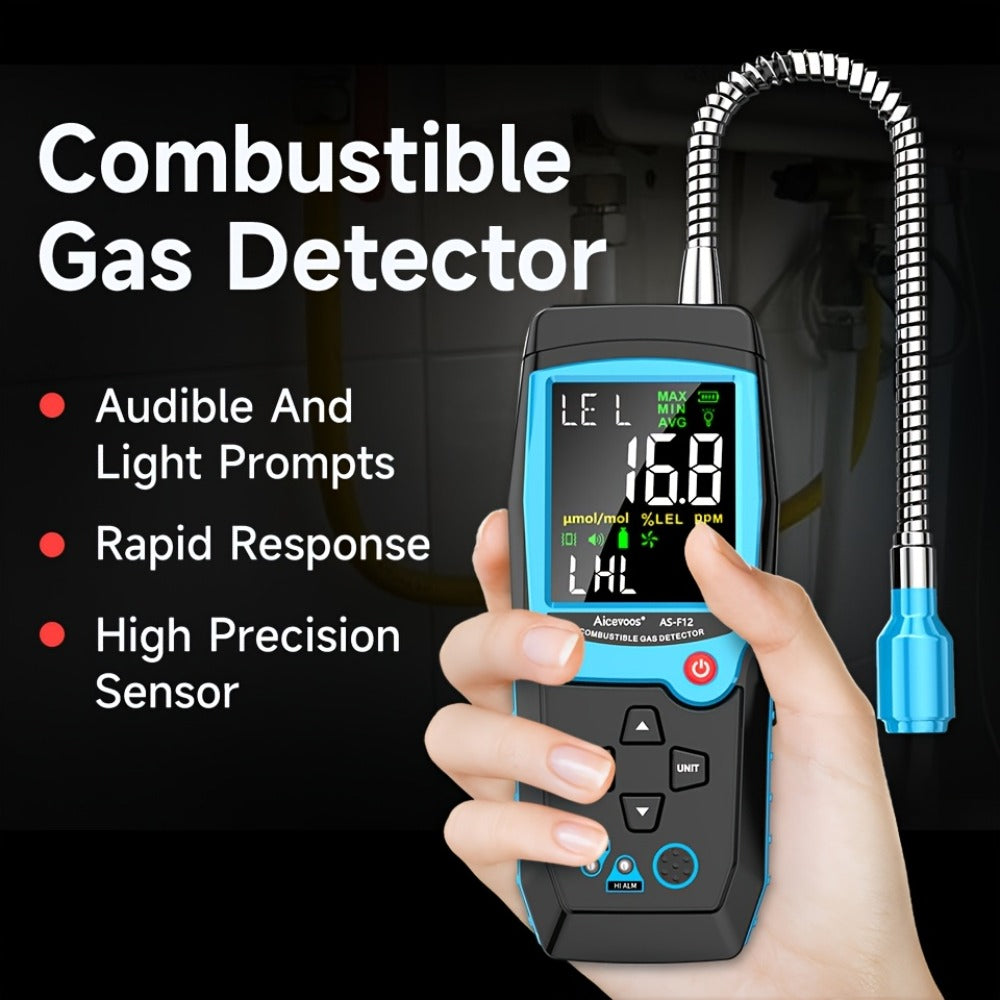 Gas Leak Detector Combustible Gas Detector Aicevoos AS-F12 Natural Gas Methane Tester Sound Light Alarm Electrochemical Sensor Home Industrial Safety