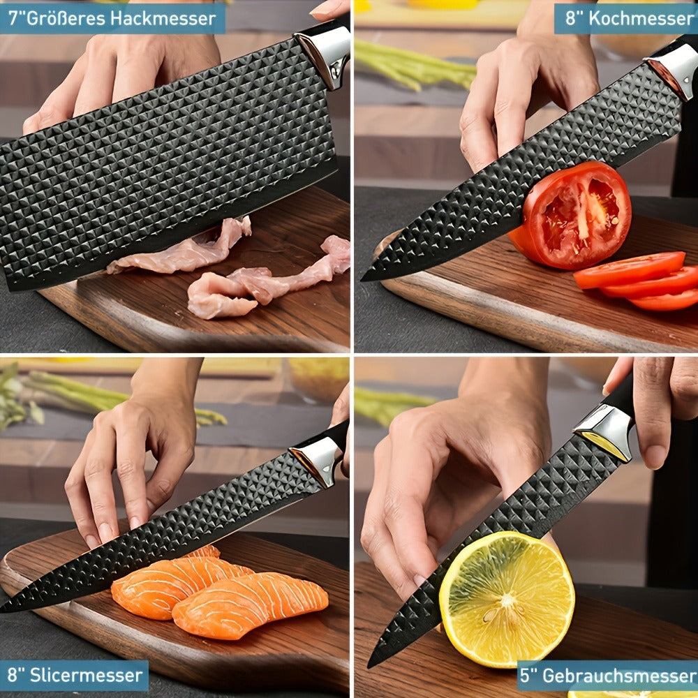 Kitchen Knife Set 6 & 7-Piece High-Carbon Stainless Steel with Ergonomic Wooden Handles ¨C Ultra-Sharp Chef's Knife, Peeler & Scissors