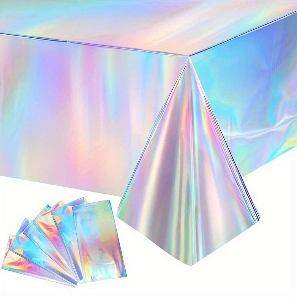Holographic Rainbow Table Covers 10 Pack - Disposable Foil Tablecloths for Party, Wedding, Birthday & Gender Reveal