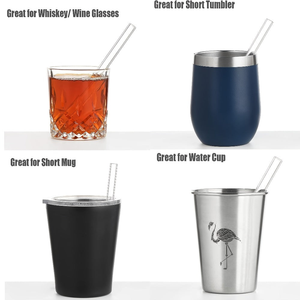 Glass Straws Reusable 12 Pack with Cleaning Brushes - Borosilicate Glass Drinking Straws 6 or 8 Inch, Clear & Colorful, Thick 12mm, Dishwasher Safe for Smoothies, Juice, Coffee & Cocktails