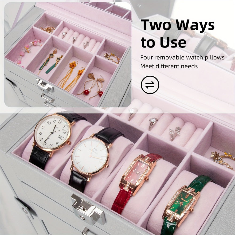 Large Jewelry Box 5-Tier PU Leather Organizer with Lock & Mirror ¨C Storage Case for Bracelets, Earrings, Rings & Necklaces