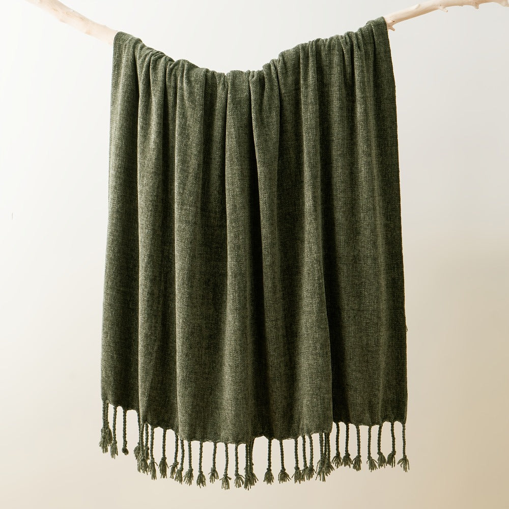Chenille Fringe Throw Blanket ¨C 180-200gsm Velvety Soft Decorative Throw for Sofa & Couch, Home Decor, 50¡±¡Á60¡±, 17 Colors