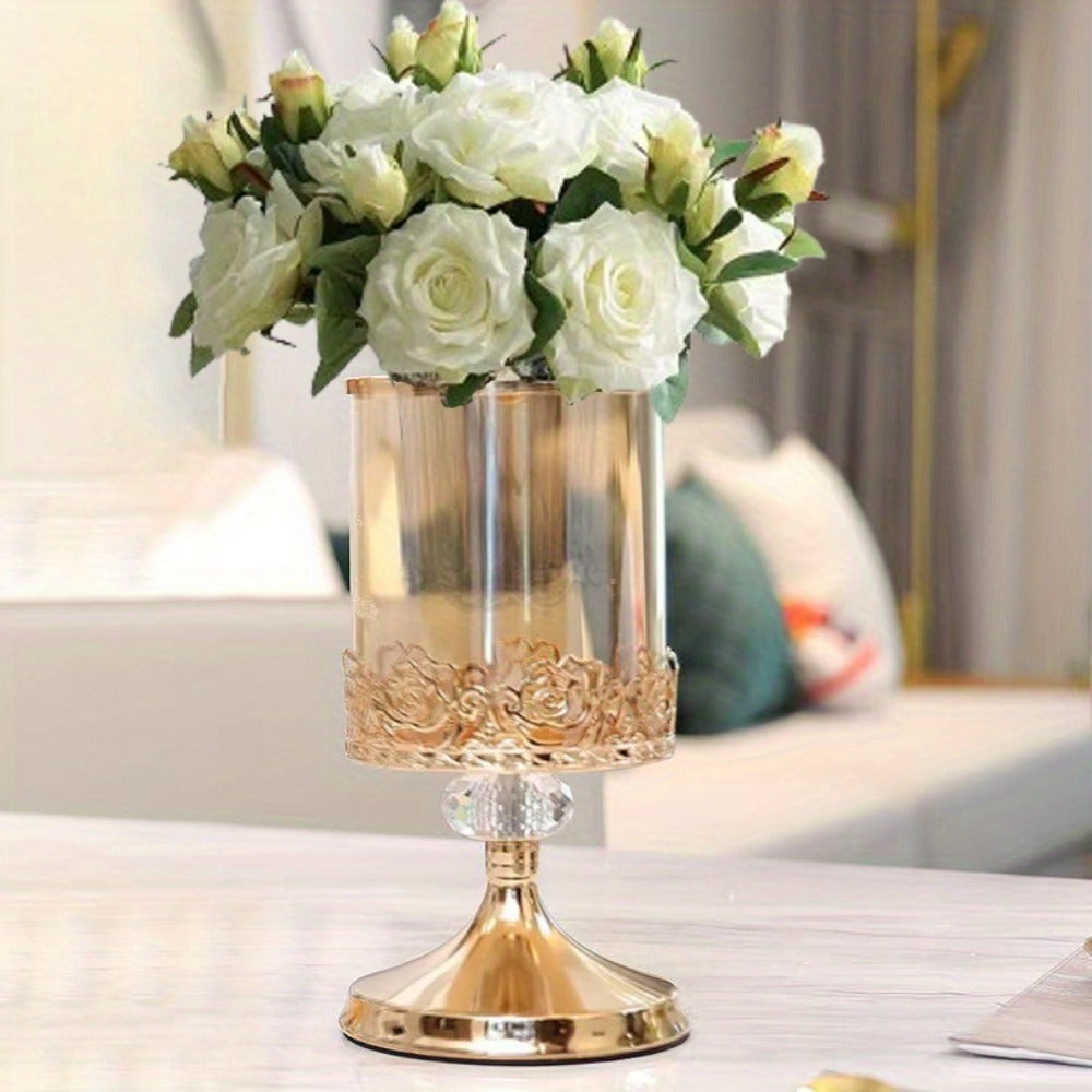 Vintage Glass Candy Jar with Lid ¨C European Style Decorative Vase & Metal Art Storage Container for Living Room, Coffee Table & Desktop Decor