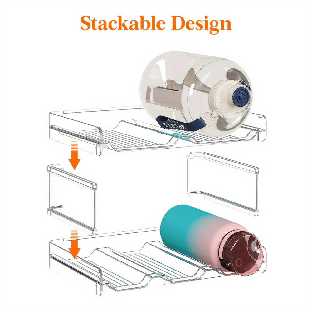 Stackable Water Bottle Organizer for Cabinet & Kitchen Pantry ¨C Tumbler Travel Mug Cup Holder, Plastic Fridge Wine Rack, Holds 5/6/8/9/11/12 Bottles