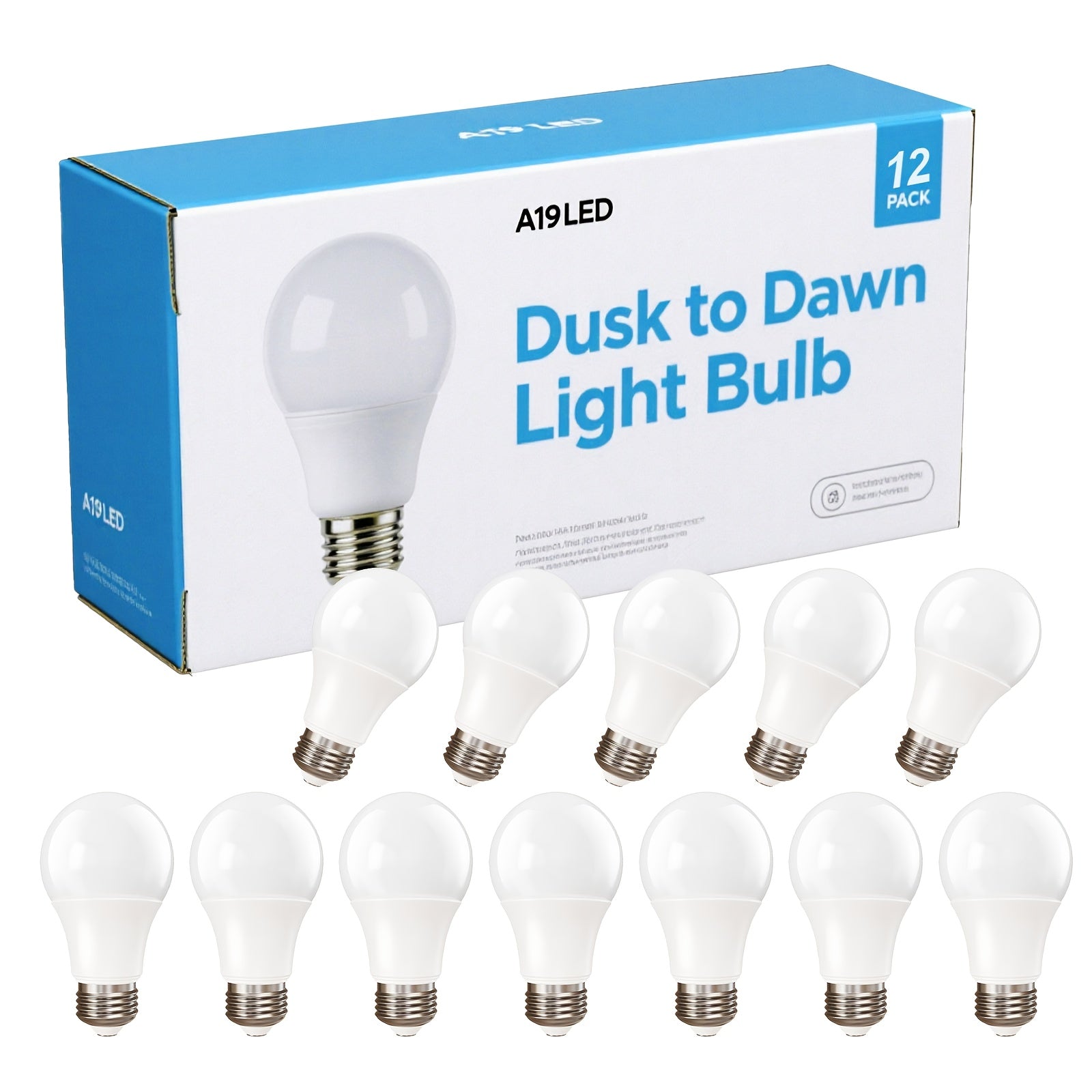 Outdoor Light Bulbs Dusk to Dawn, A19 E26 LED Sensor Bulb 9W 60W Equivalent 800LM 5000K Daylight White, Auto On Off Photocell Smart Sensor, for Porch Garage Yard Entryway Indoor Outdoor Lighting