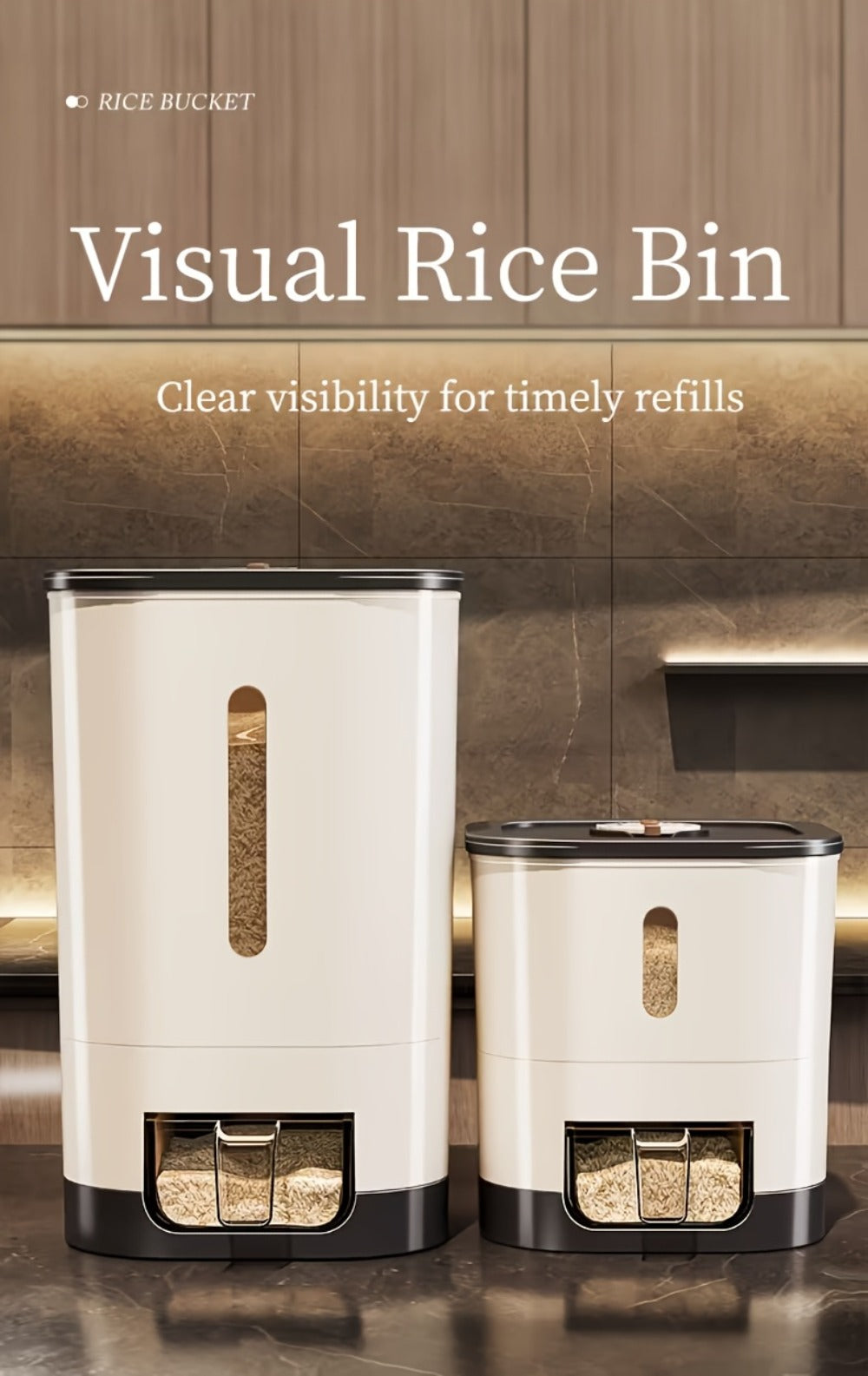 Airtight Rice Container with Measuring Cup | Large Capacity Moisture-Proof Rice Dispenser for Rice, Grains, Flour, Pet Food ¨C BPA-Free Kitchen Food Storage