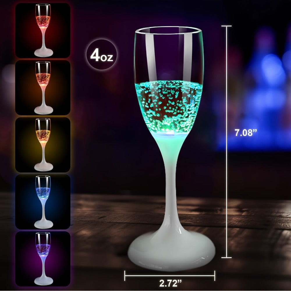 LED Light Up Champagne Flutes Set of 6 ¨C Glow in the Dark Colored Plastic Wine Glasses for Birthday Halloween Christmas Wedding Party Favors Adults