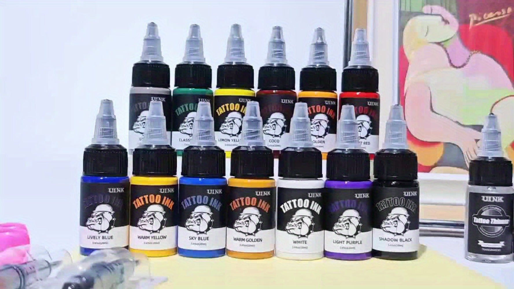 Tattoo Ink Set Professional 7 & 18 Colors 20ml Large Bottle Tattoo Cartridge Ink Kit for All Tattoo Styles Vivid Colors Long Lasting Safe Formula for Beginners & Artists