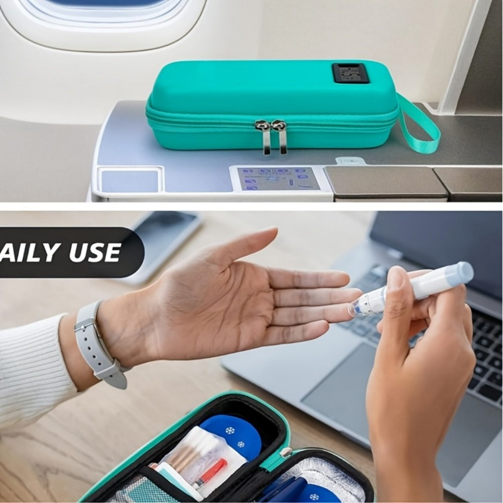 Insulin Travel Case with Temperature Monitor 2 TSA Approved Ice Packs Portable Diabetic Bag for Insulin Pens Syringes Medication Diabetes Essentials Blue Green Black