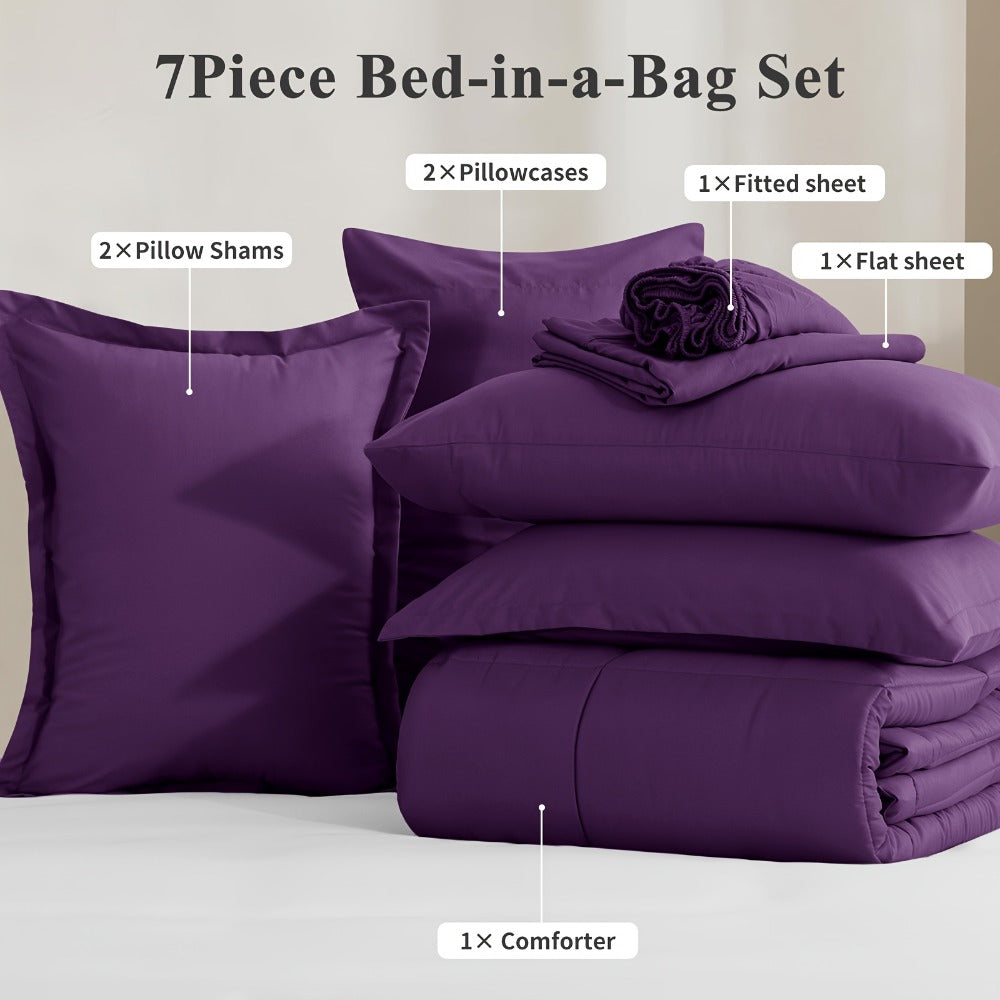 7 Piece Comforter Set Luxury Soft Fluffy Bedding All Season Bed in a Bag with Comforter Fitted Sheet Flat Sheet Pillowcases Hypoallergenic Breathable Easy Care Queen King Twin XL Full
