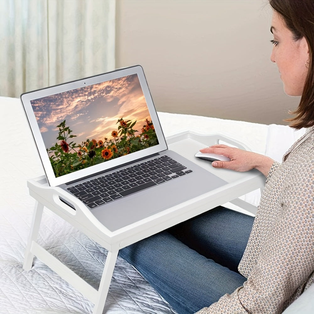 Bamboo Bed Tray Table with Folding Legs & Handles ¨C Breakfast Sofa Lap Desk, 19.32¡± x 11.83¡±, Natural Bamboo
