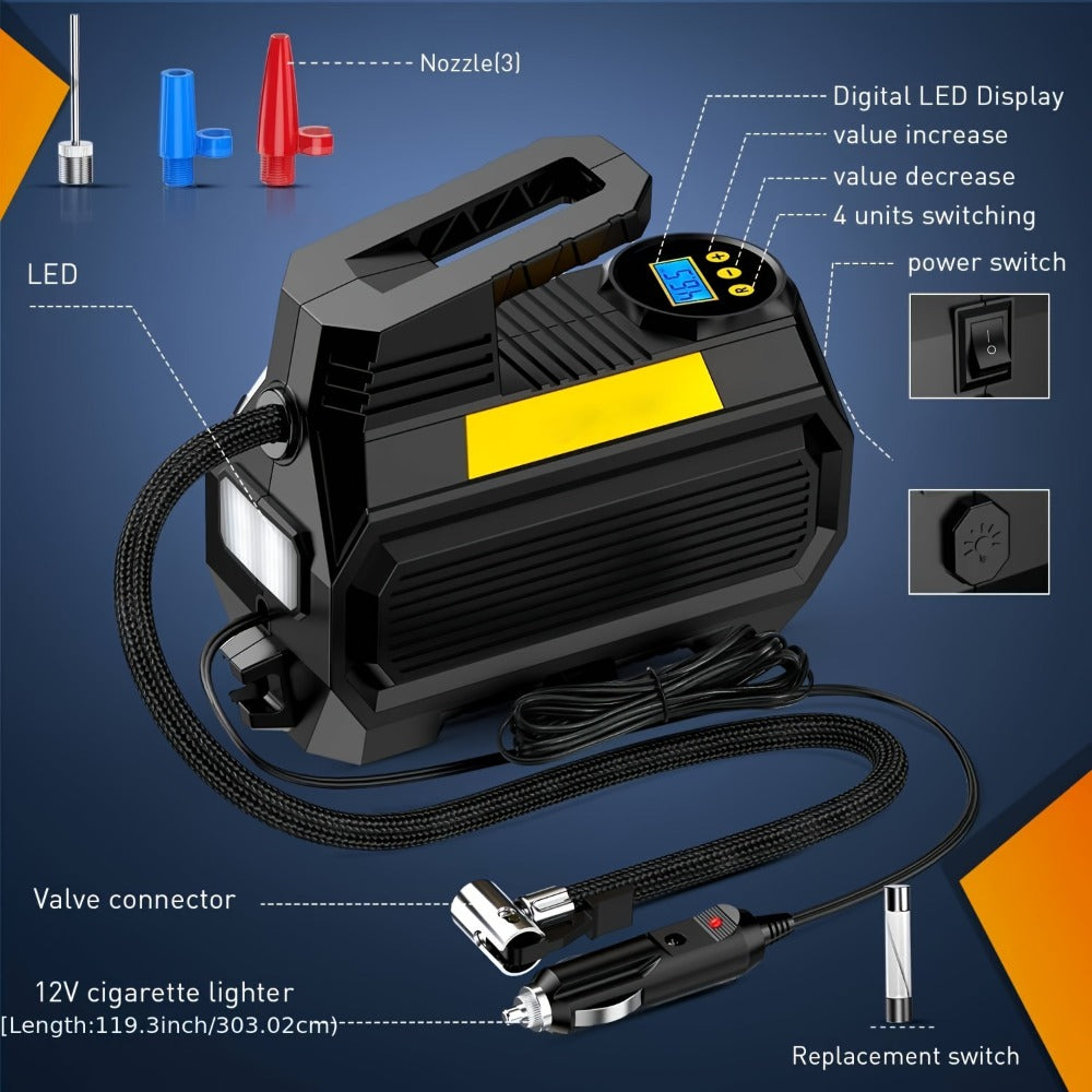 Portable Tire Inflator Air Compressor 12V DC 150PSI ¨C Auto Shut-Off Digital Pressure Gauge LED Light Air Pump for Car SUV ATV Bicycle Motorcycle Balls