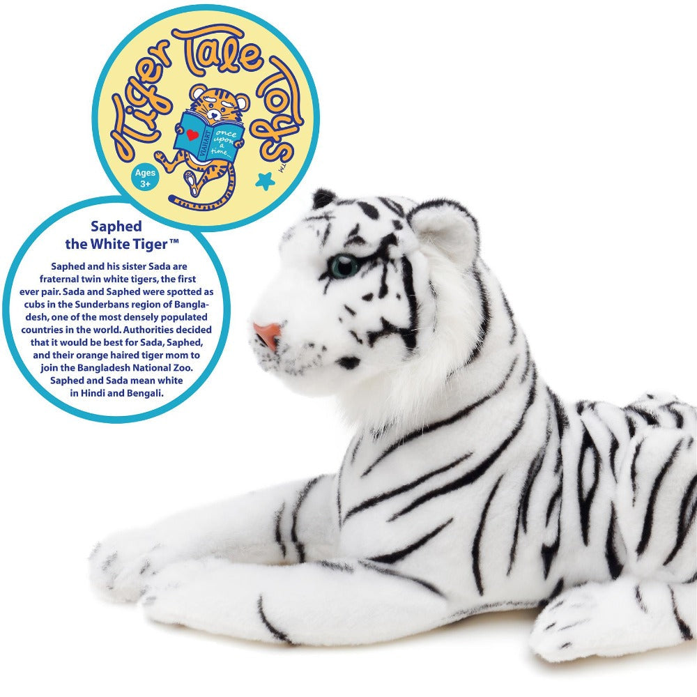 White Tiger Stuffed Animal Plush 17 Inch ¨C Saphed Soft Plush Tiger Toy with Story Card, Premium Acrylic Fill, CPSIA Safe ¨C Perfect Gift for Kids, Boys & Girls Ages 0+