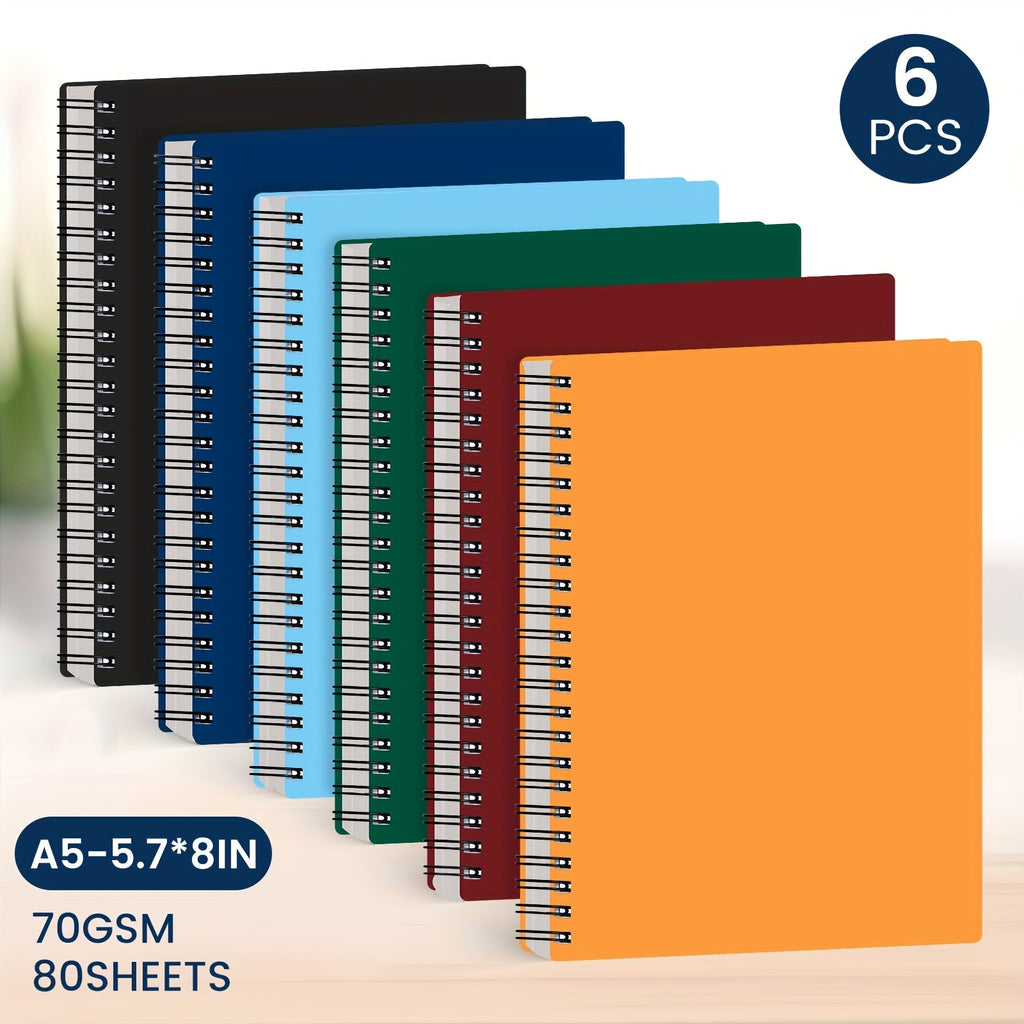 Spiral Notebooks 6 Pack Hardcover A5 Lined Journal College Ruled 480 Sheets 960 Pages No Bleed Thick Paper 6 Colors for Work School Office Supplies