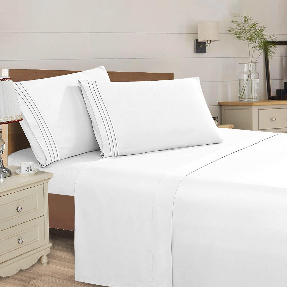 Microfiber Bed Sheet Set 4-Piece Deep Pocket Cooling Sheets Twin Full Queen King Cal King Split King ¨C Soft Wrinkle Fade Resistant Hotel Quality Bedding