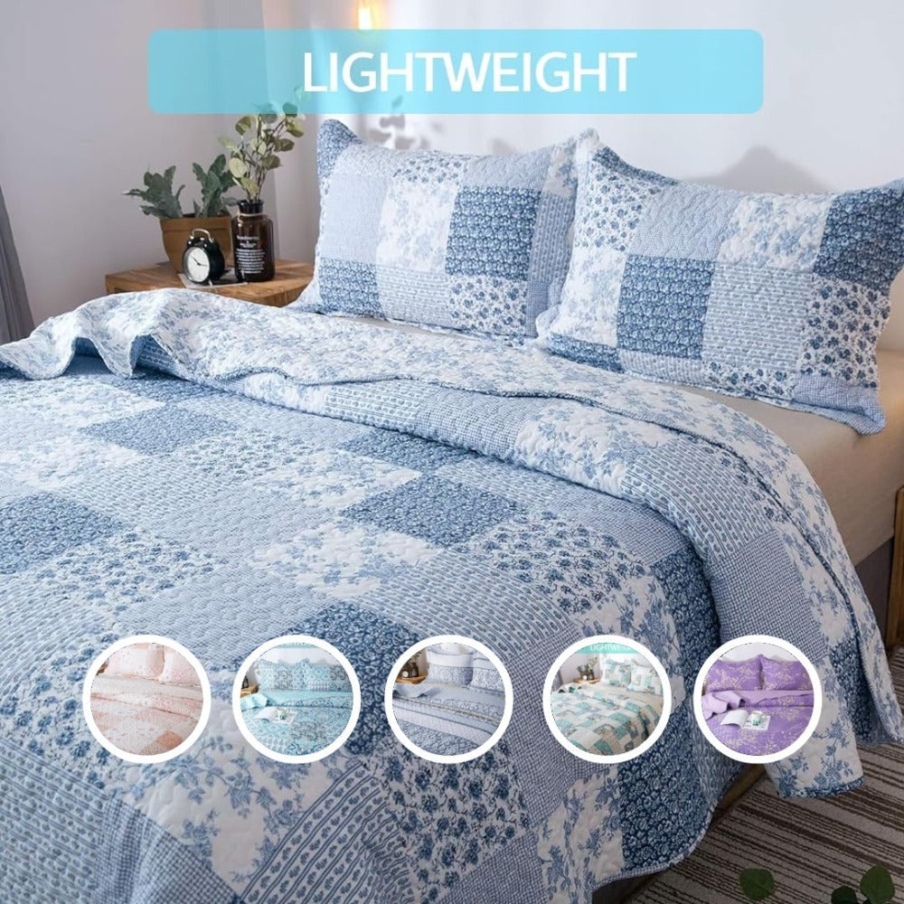 Floral Quilt Set Lightweight Bedspread Coverlet 2 or 3-Piece, All Season Hypoallergenic Breathable Paisley Patchwork Print Quilt for Bedroom Guest Room Dorm RV Cabin, Twin Queen King, Shabby Chic
