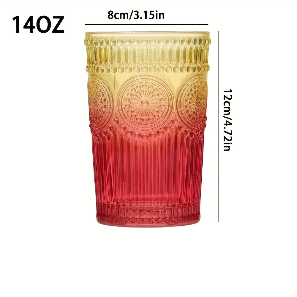 Vintage Drinking Glasses Set of 6 Colored Tumblers 14 oz ¨C Embossed Geometric Pattern, 6 Muted Colors, for Water, Juice, Beer, Cocktails, Whiskey & Milk ¨C Retro Barware Gift Set