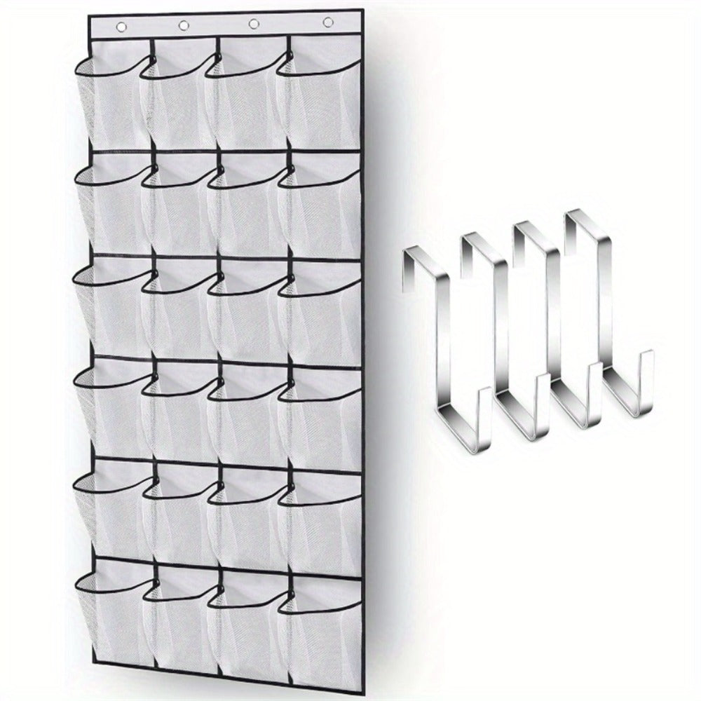Over Door Shoe Organizer 24 Large Mesh Pockets ¨C Foldable Breathable Hanging Storage Rack, Durable Fabric Closet Hanger for Shoes & Accessories, Space-Saving Door Organization