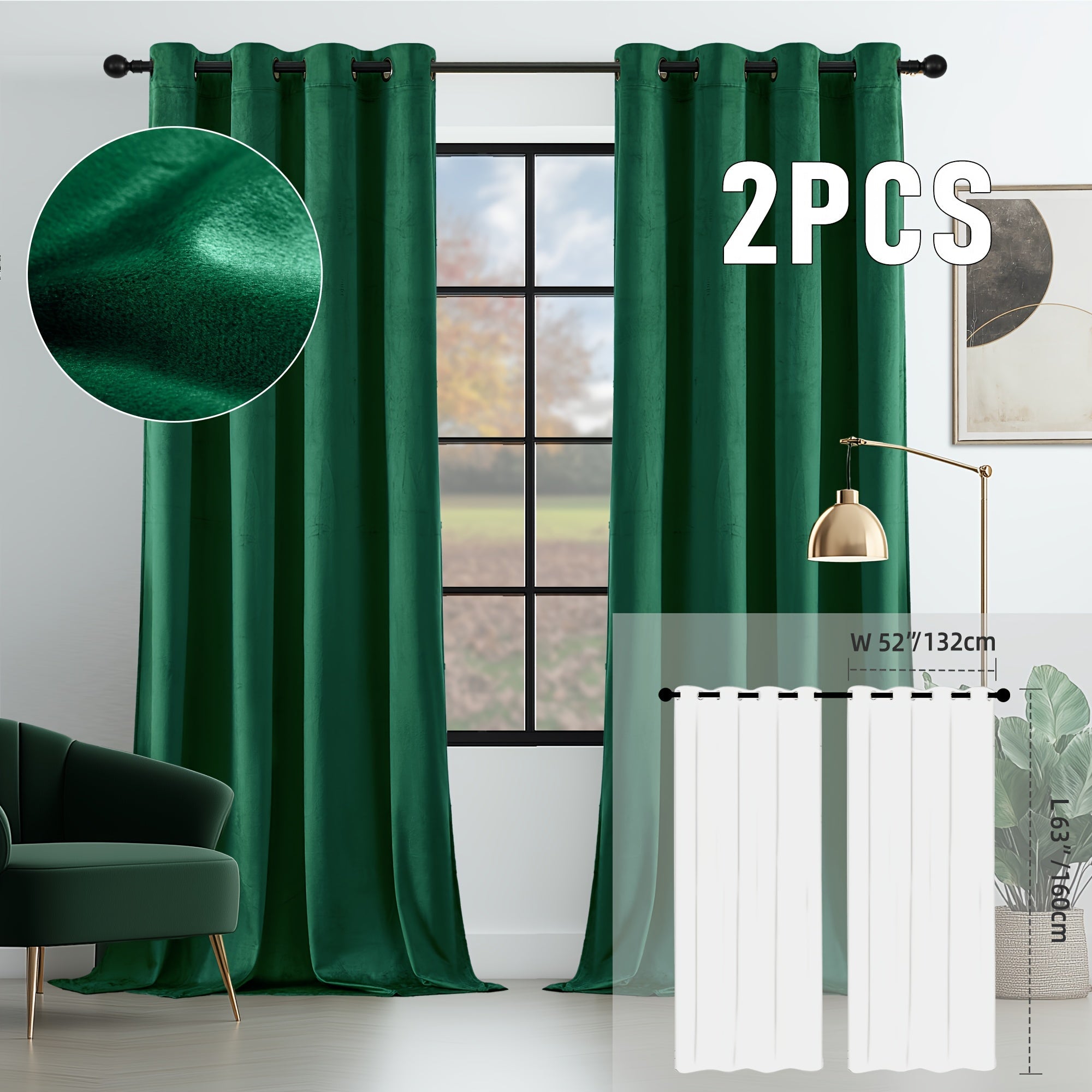 Velvet Room Darkening Curtains 2 Panels | Grommet Top Thermal Insulated Soundproof Blackout Curtains for Living Room Bedroom, Soft Solid Color Vintage Window Drapes