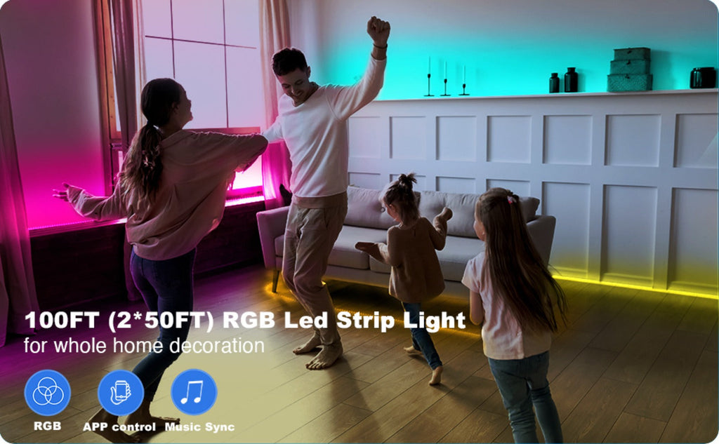 Smart LED Strip Lights 5050 RGB IC App & Remote Control, Music Sync Color Changing, for Bedroom Living Room Kitchen TV Home Decoration, Party Holiday Lighting ¨C 25ft 50ft 100ft 130ft 200ft Available