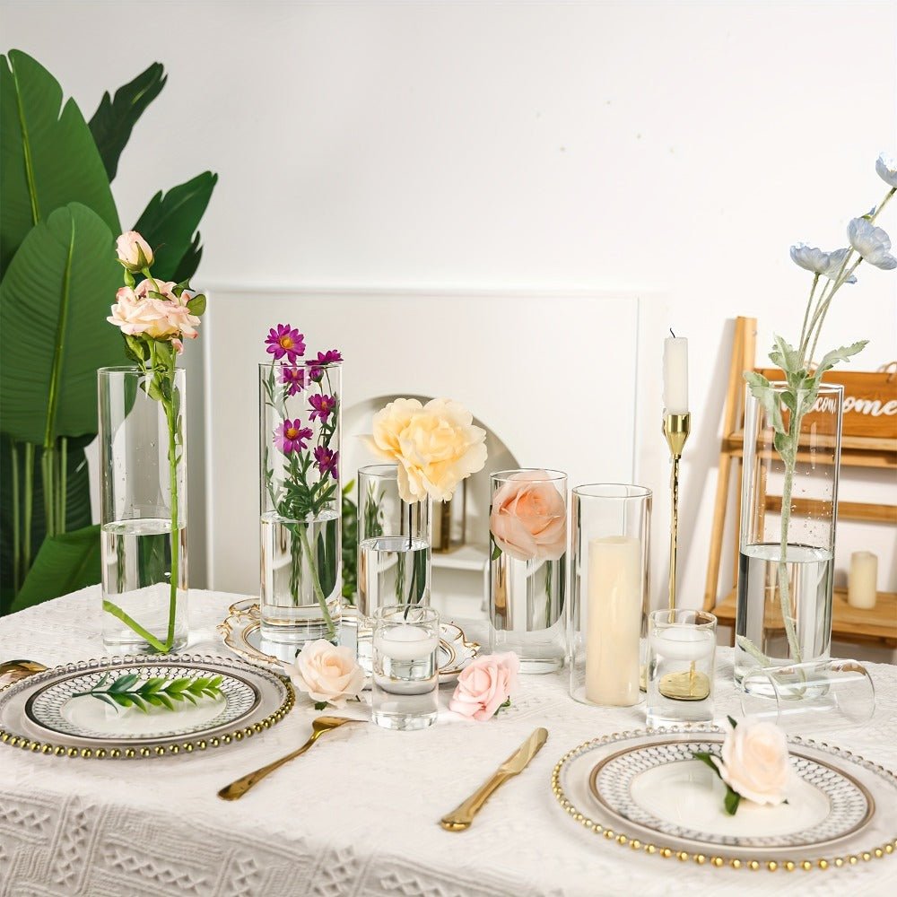 Clear Glass Cylinder Candle Holder Vases 12/24/36/48 Pcs | 4 6 8 10 Inch Tall Hurricane Floating Candle Vase | Wedding Centerpiece Table Decor | Party Home Shelf Decoration Glass Vase Bulk Set