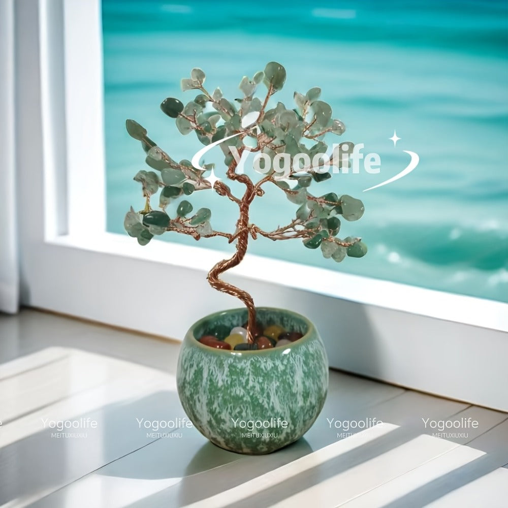 Natural Crystal Gemstone Tree with Ceramic Base 7 Inch Handmade Healing Stone Bonsai Tree Desktop Ornament for Home Office Decor Birthday Valentine Christmas Gift 13 Colors 180mm