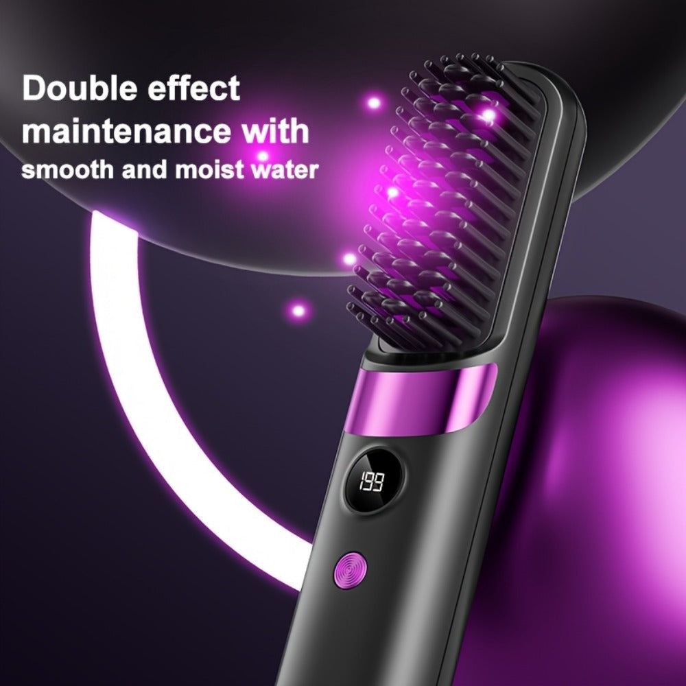 Wireless Hair Straightener Comb USB Rechargeable | Cordless Straightening Brush with Negative Ion, 3-Speed Temp Control, LED Display ¨C Travel Hair Styler