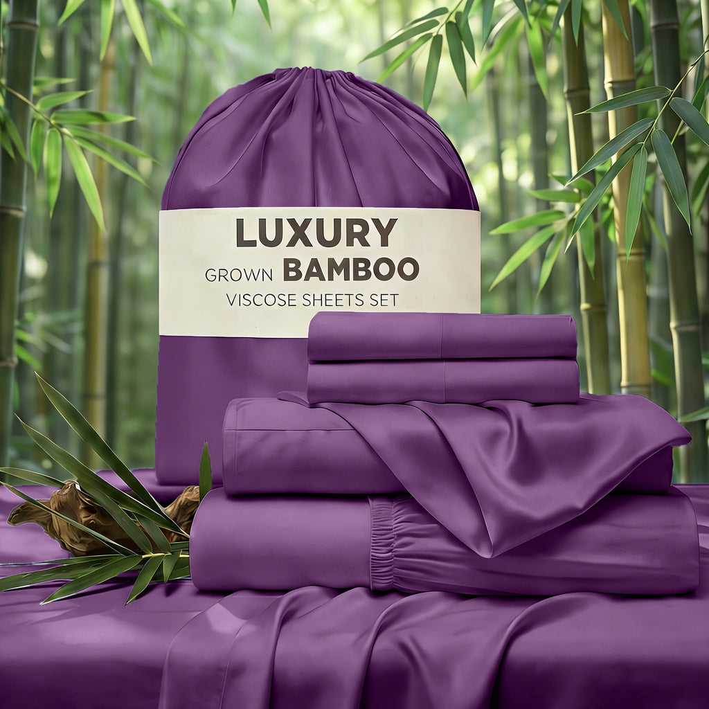 Cooling Bed Sheet Set 4 Piece Bamboo Rayon Deep Pocket Twin Full Queen King Extra Soft Wrinkle Fade Stain Resistant Hotel Luxury Pillowcase Bedroom Decor