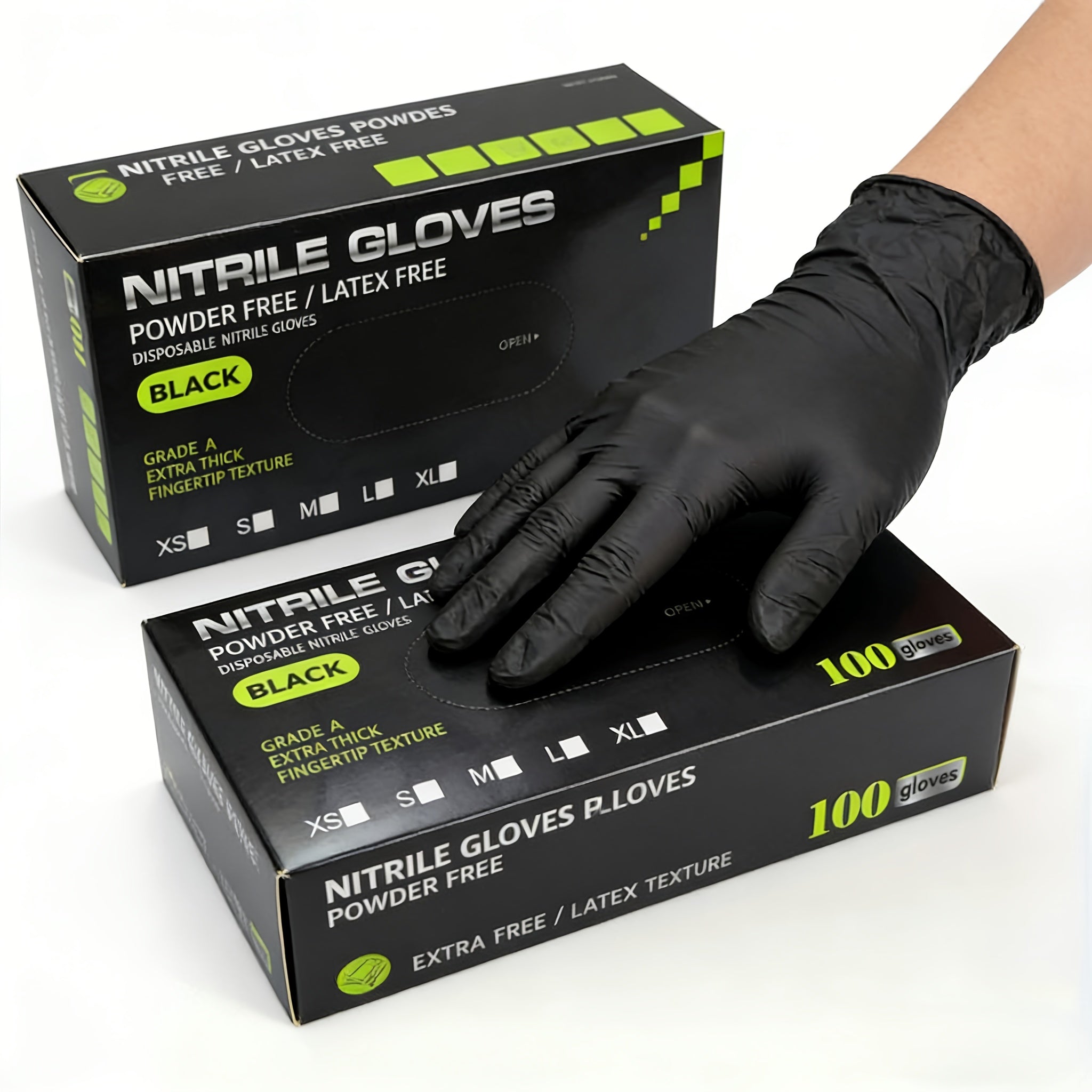 Black Nitrile Gloves 100 Count, 6 Mil Thick Latex-Free Disposable Gloves, Chemical Resistant Tear-Resistant Flexible Ambidextrous, for Automotive, Kitchen, Cleaning, Tattooing & Car Detailing ¨C M, L, XL