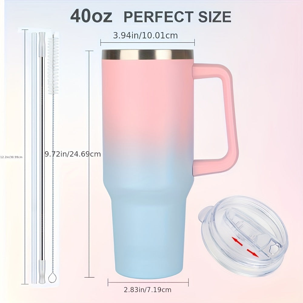 Insulated Tumbler 40 Oz with Carry Bag & Handle ¨C Stainless Steel Thermos with Straw & Spout Lid ¨C Ice Compatible Gym Water Bottle & Travel Mug ¨C Pink Blue Gradient Gift for Women & Teens