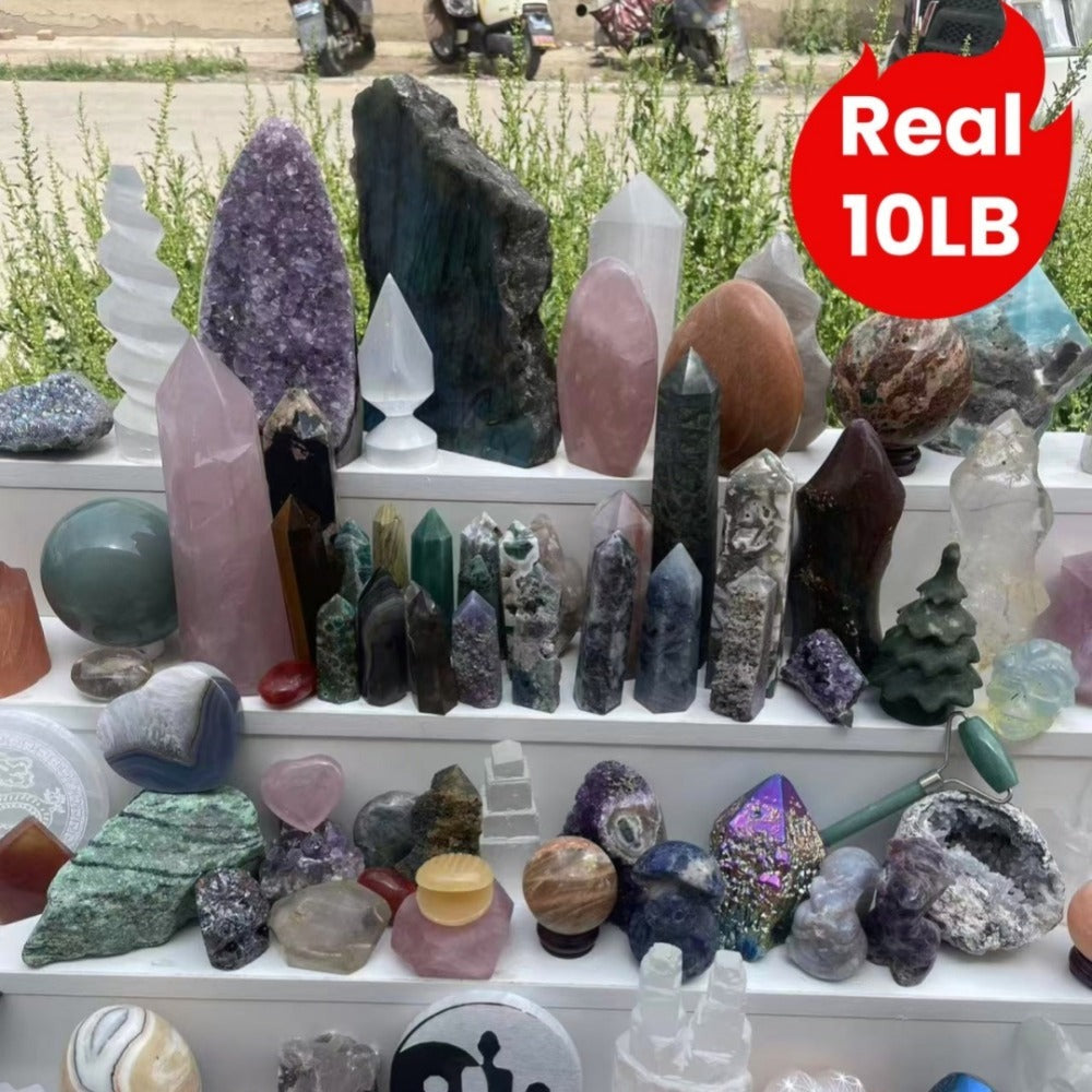 10LB Mixed Crystals Bulk Lot Natural Gemstones Towers Spheres Clusters Rough Stones Healing Crystals Collection Gift Set Decorative Specimens Wholesale