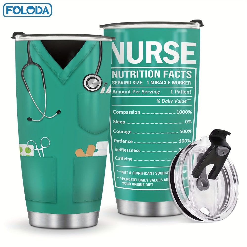 Nurse Tumbler 20oz Stainless Steel Double Wall Vacuum Insulated Travel Mug with Lid Leak-Proof Oval Water Bottle Funny Nurse Design Gift for Nurses Doctors Healthcare Workers Christmas Valentine Appreciation