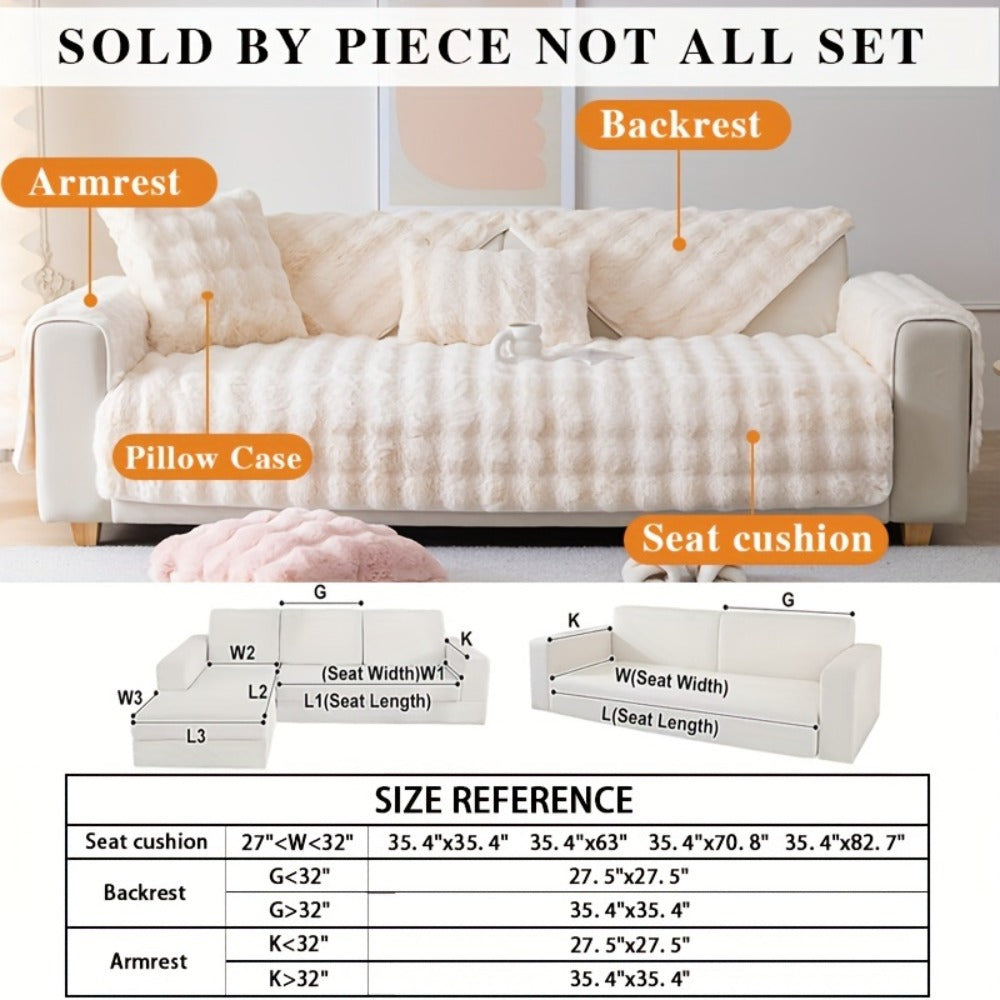 Faux Rabbit Plush Sofa Cover Winter Warm Thickened Anti-Slip Pet Friendly Cushion Protector for Living Room Bedroom Office 1 2 3 4 Seater