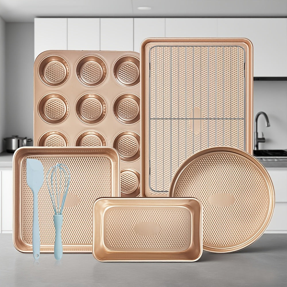 Nonstick Baking Pan Set 2 to 18pcs Carbon Steel Round Square Cake Pan Muffin Pan Bread Pan Cookie Sheet Pizza Pan Wire Rack Whisk Spatula Measuring Spoon Complete Bakeware Set
