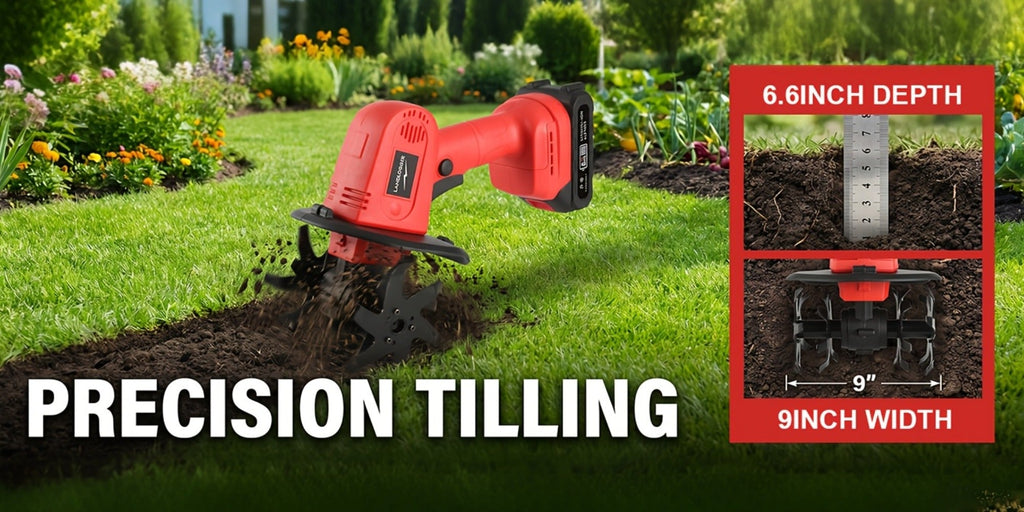 Cordless Electric Cultivator 20V Lightweight Handheld Rotary Tiller ¨C 9-Inch Width 6.6-Inch Depth, 1 or 2 Batteries & Charger, Garden Soil Tiller for Courtyard Farmland Vegetable Garden Raised Bed